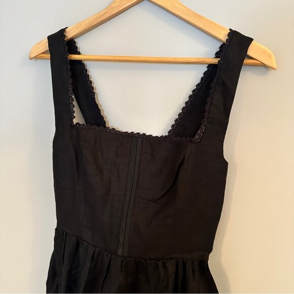 NEW Reformation Tagliatelle  Linen Black Midi Dress Lace Detail | size 4 - Picture 7 of 14